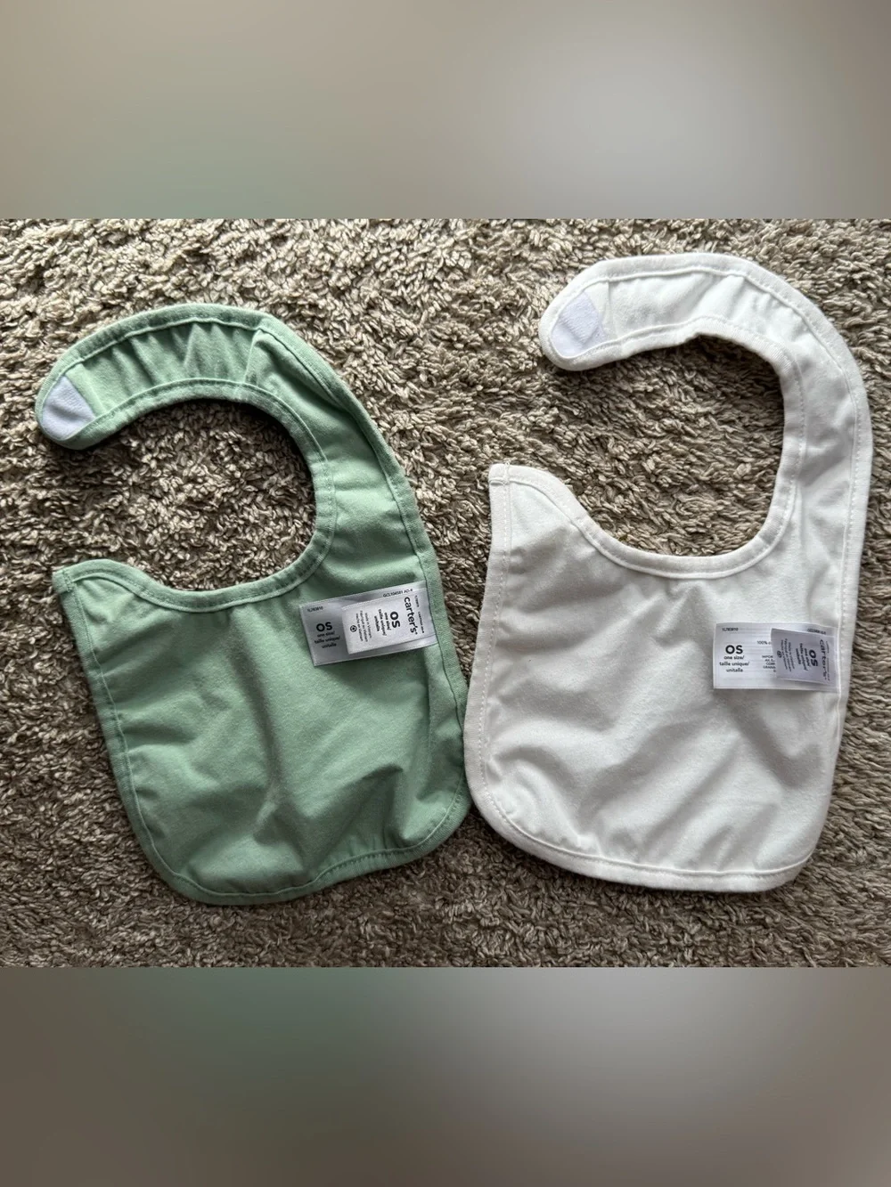 Carter’s Baby Bib Set Farm Animal Print Green White Cotton OS 2 Pack
